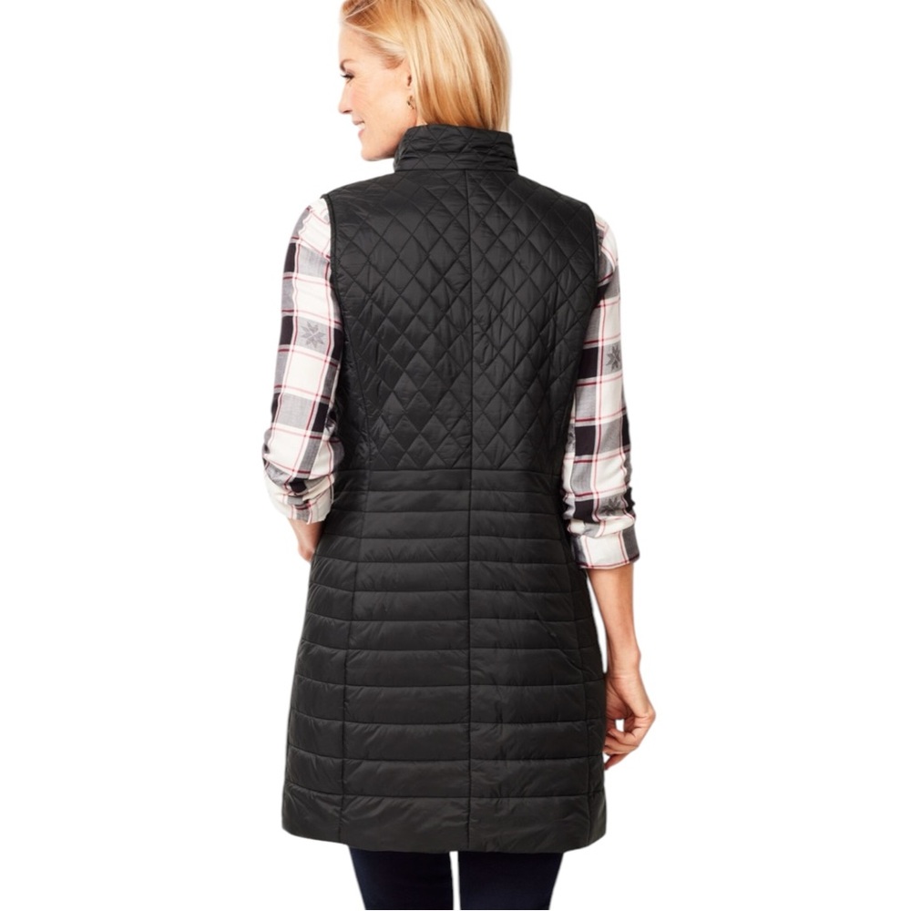 Talbots Long Puffer Vest Jacket 2XL Primaloft Black Pockets Lined Slimming - Picture 2 of 16